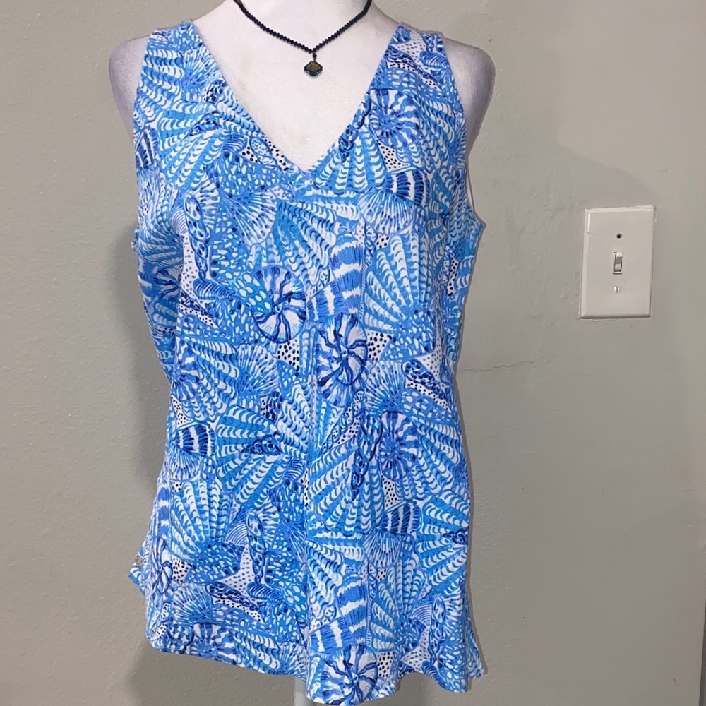 NWT Lilly Pulitzer 100% Linen Blue Tropical Sleeveless Top Size Medium Summer - Picture 3 of 9